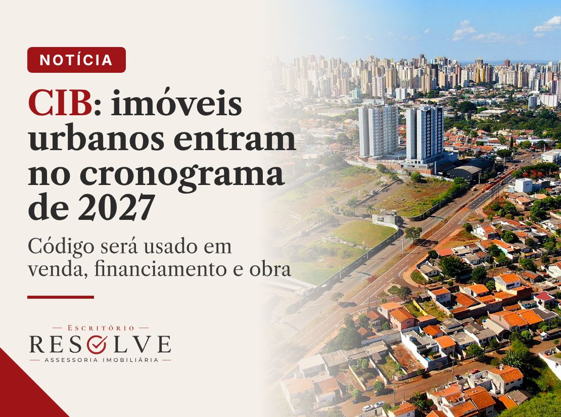 Vista aérea urbana ilustrando o Cadastro Imobiliário Brasileiro e a identificação nacional dos imóveis.