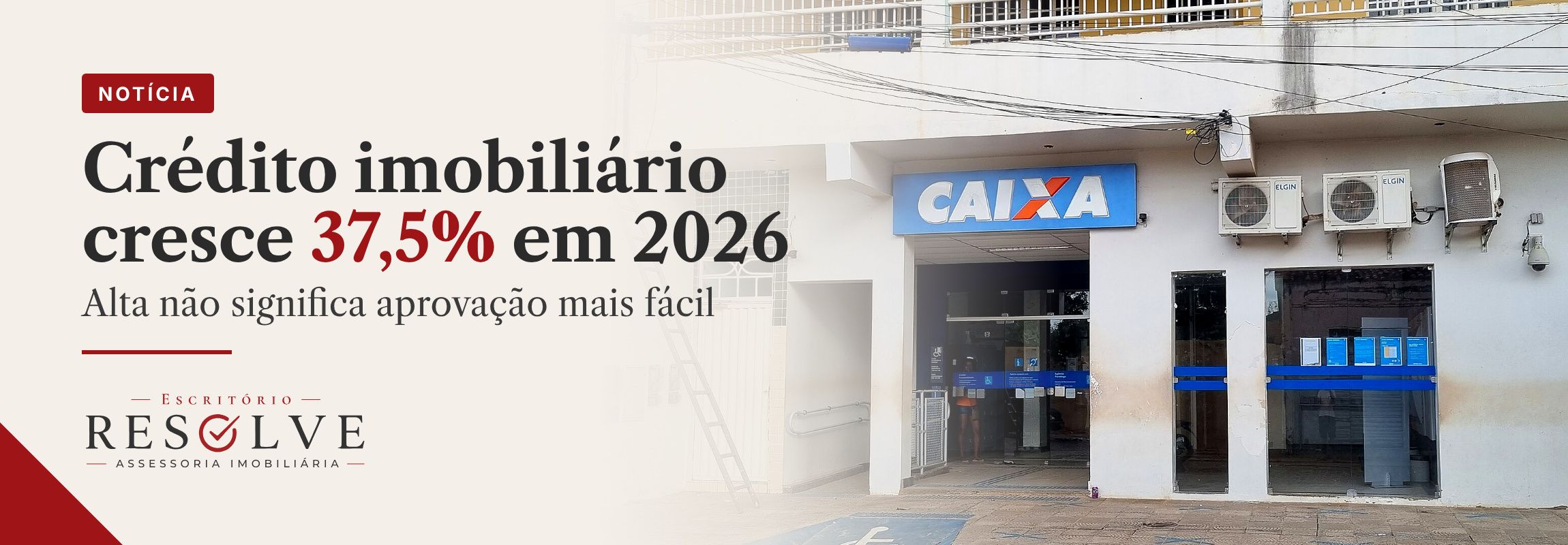 Arte de notícia sobre crescimento de 37,5% do crédito imobiliário pelo SBPE em 2026.