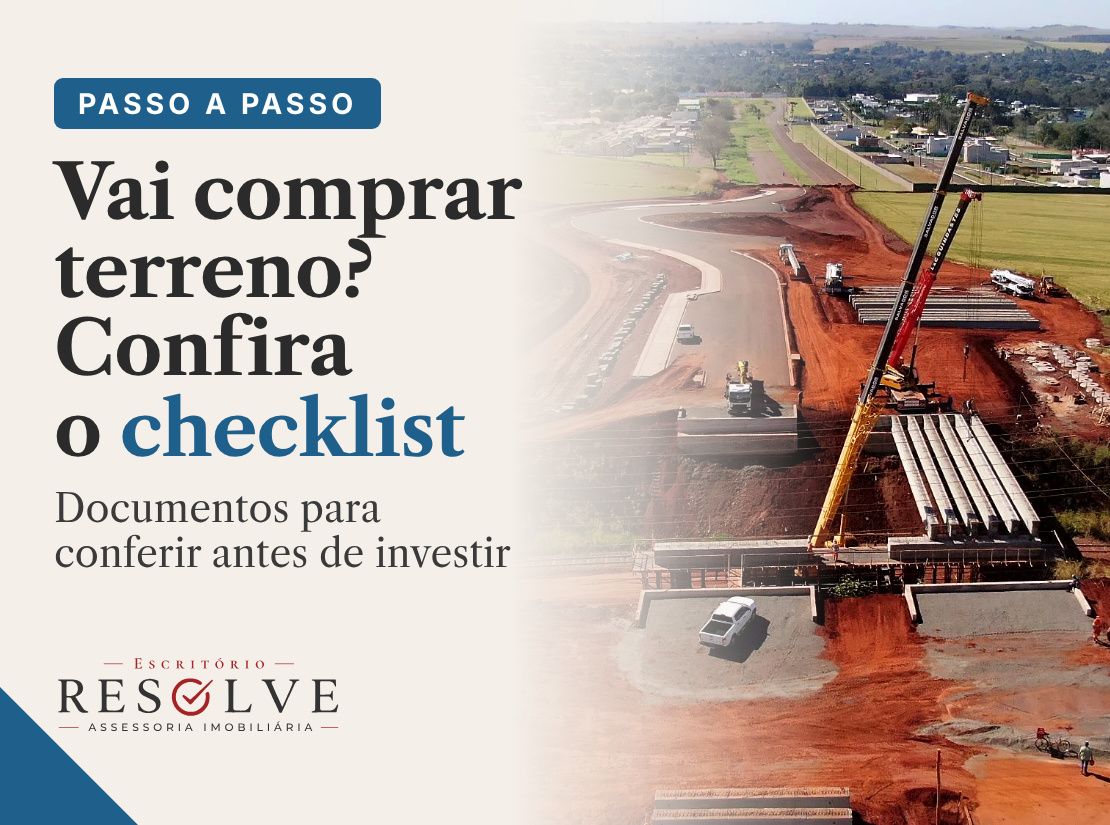 Vista aérea de terreno em desenvolvimento para ilustrar checklist documental antes da compra para construção.